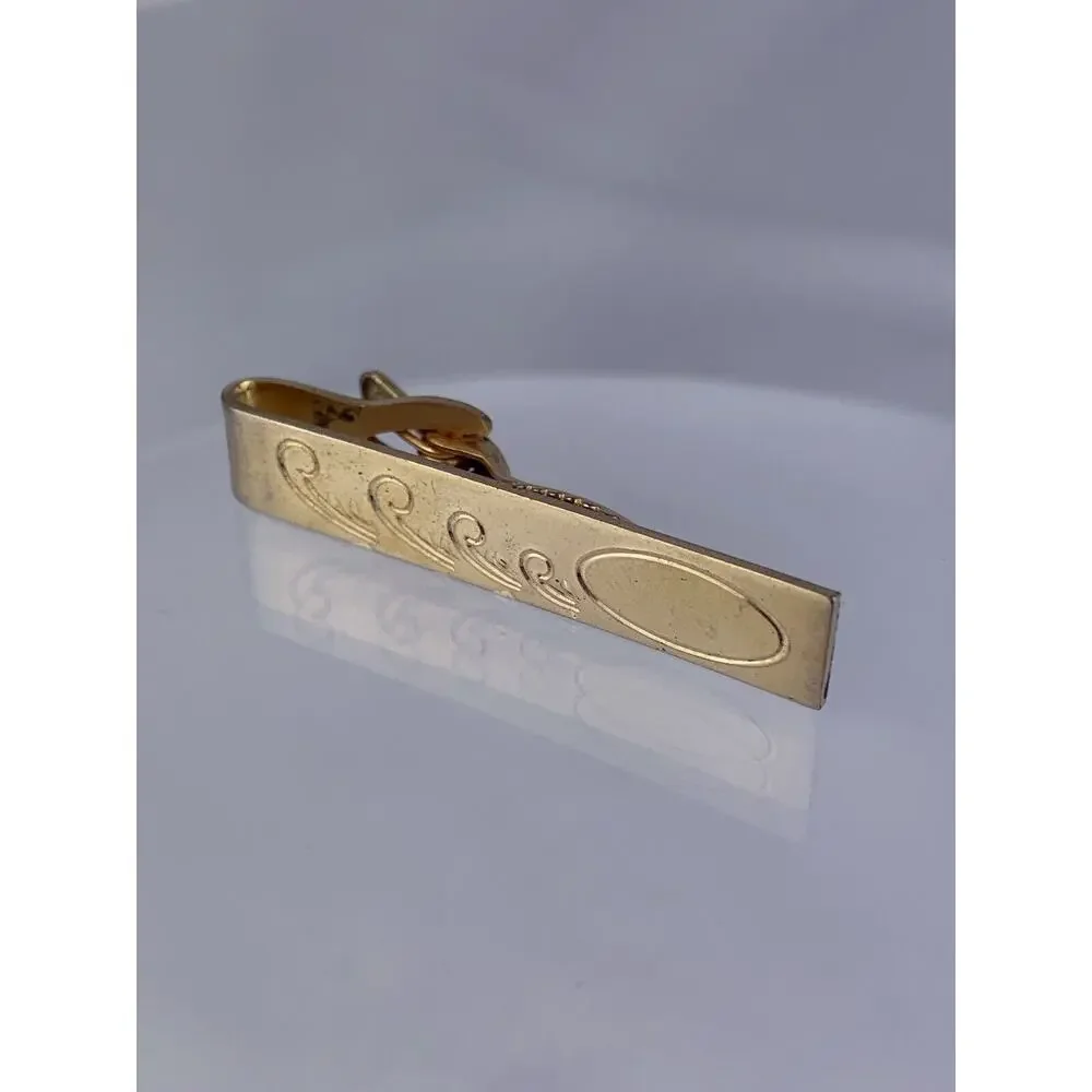 Retro Scroll Swoop Gold Tone Tie Clip Bar Flex Let Quality Vintage